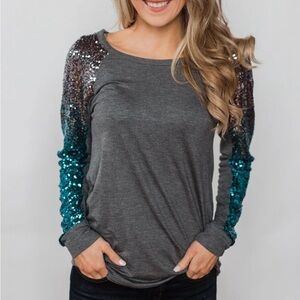 SHINE BRIGHT SEQUIN TOP in CHARCOAL by Pulse is NWT. Size small